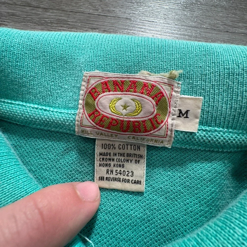Banana Republic Polo Shirt Mens M Teal 100% Cotton Pique VTG Retro Preppy‎ 90s